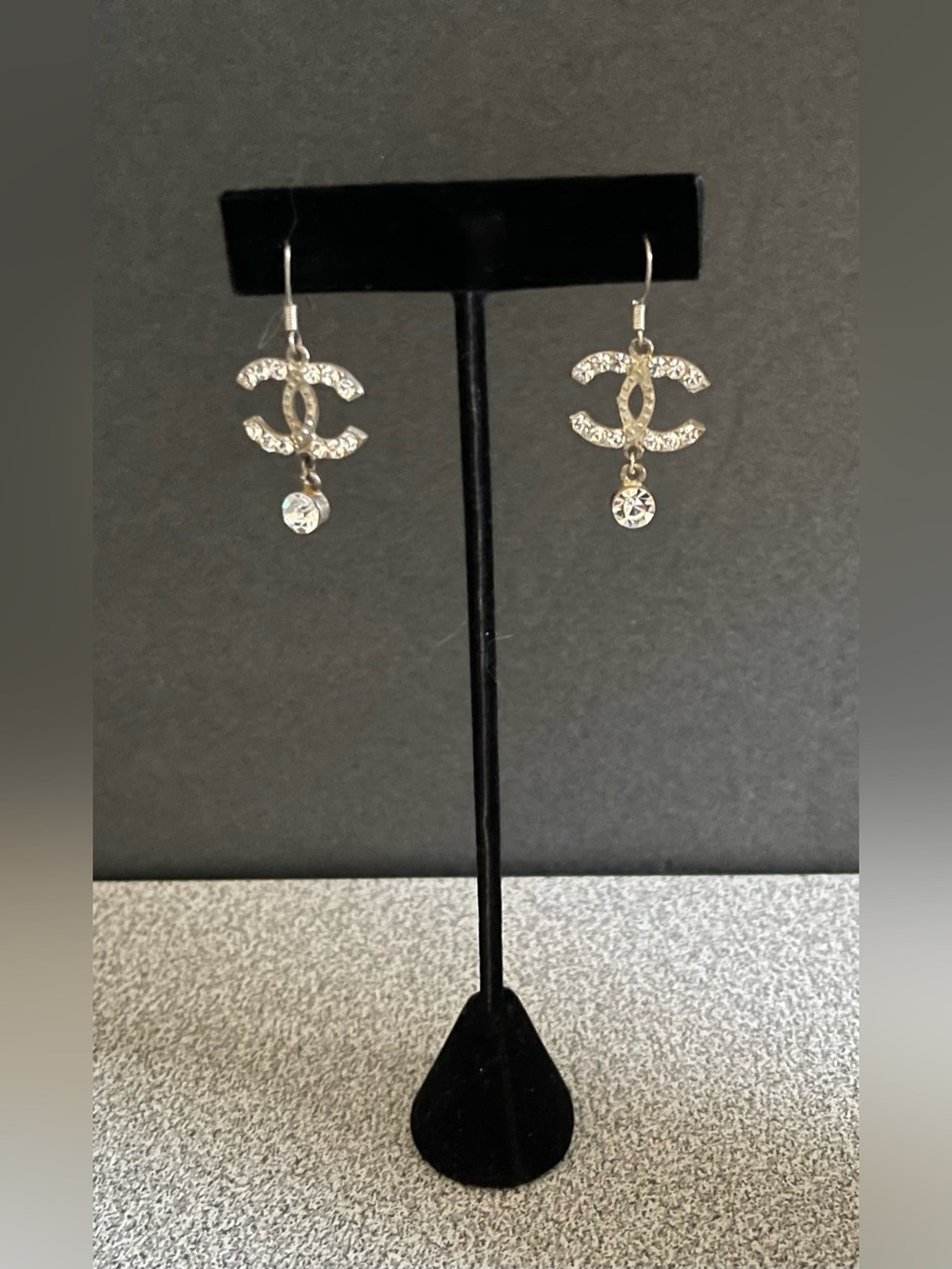 Crystal Double-C Logo Drop Earrings - Silver Toned